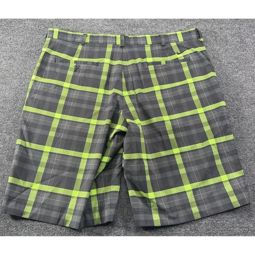 Nike Men's Dri-Fit Golf Shorts Size 38. Black Neon Green Plaid Polyester EUC